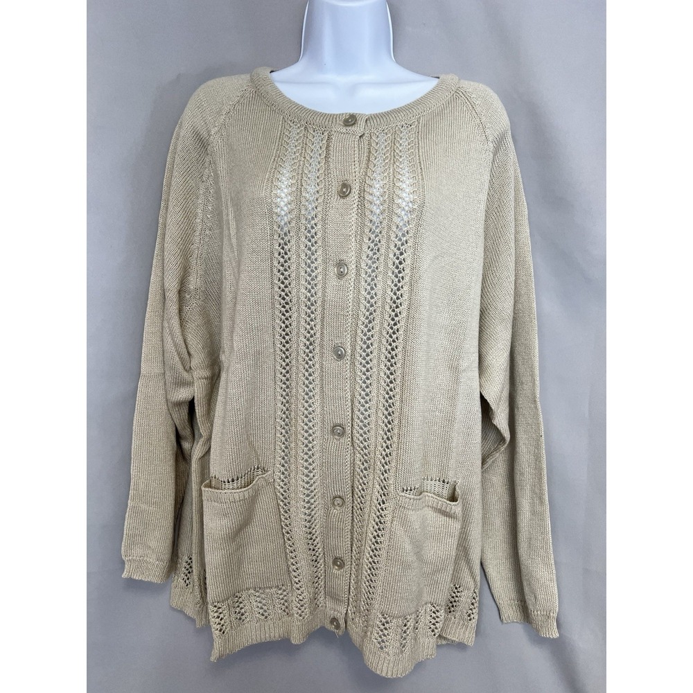National Women's Sweater Cardigan Beige Sz 3X New